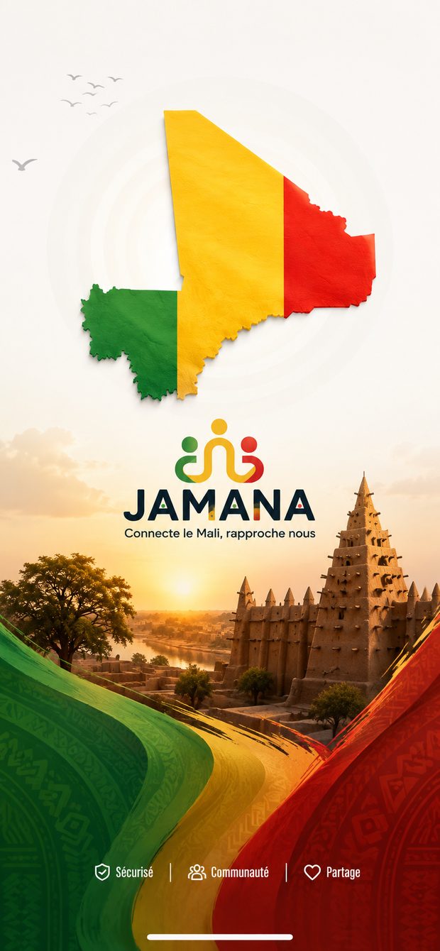 L'écran d'accueil de l'application Jamana
